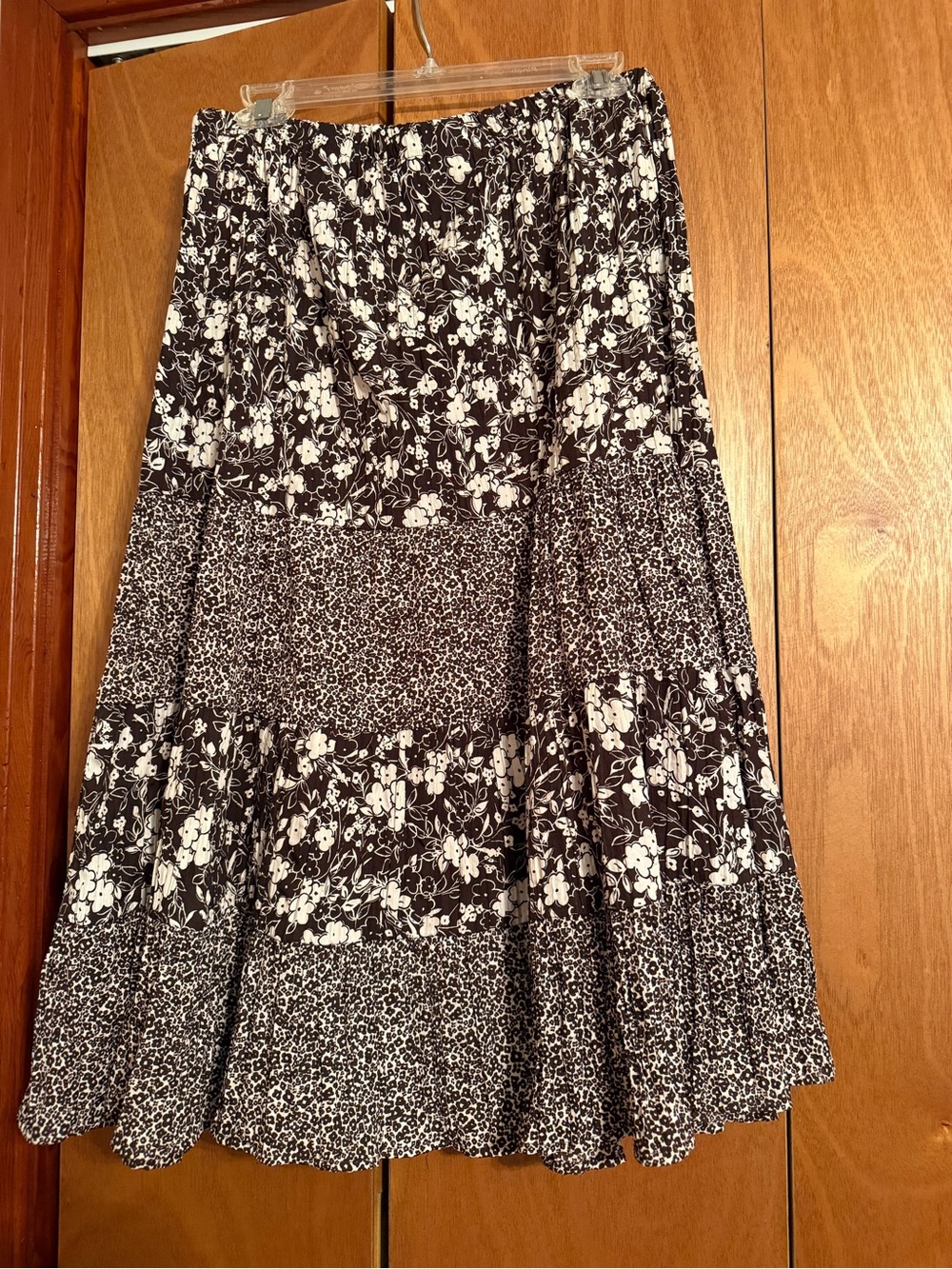 Brown & White Floral Tiered Midi Skirt - Women